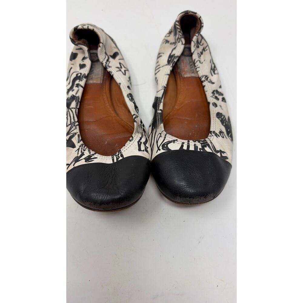 Lanvin graffiti-print ballet flats white black leather cap toe sz 36 - Picture 2 of 7
